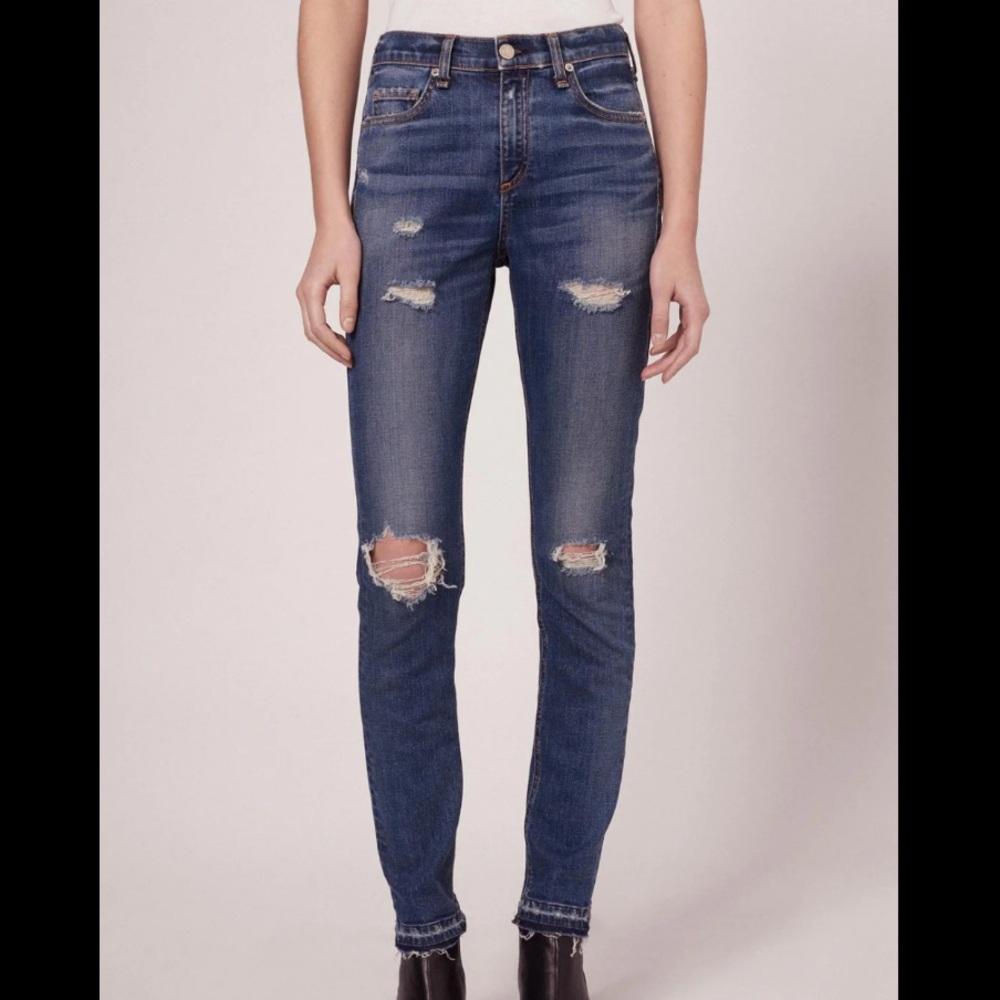 Rag & Bone Dre Colvin Blue Distressed Slim Skinny Boyfriend Jeans Low Rise 25
